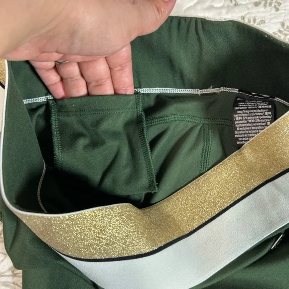 Pink Active Victoria's Secret Green White Gold Elastic Waist Athletic Leggings M - Picture 6 of 9